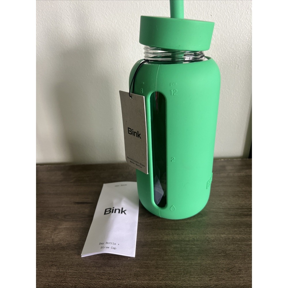Bink 27 Oz. Day Water Bottle Straw Cap Emerald Green Glass Silicone Cover - Picture 4 of 4